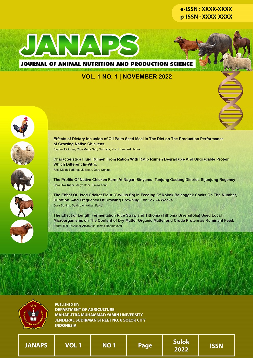 					View Vol. 1 No. 1 (2022): Journal of Animal Nutrition and Production Science
				